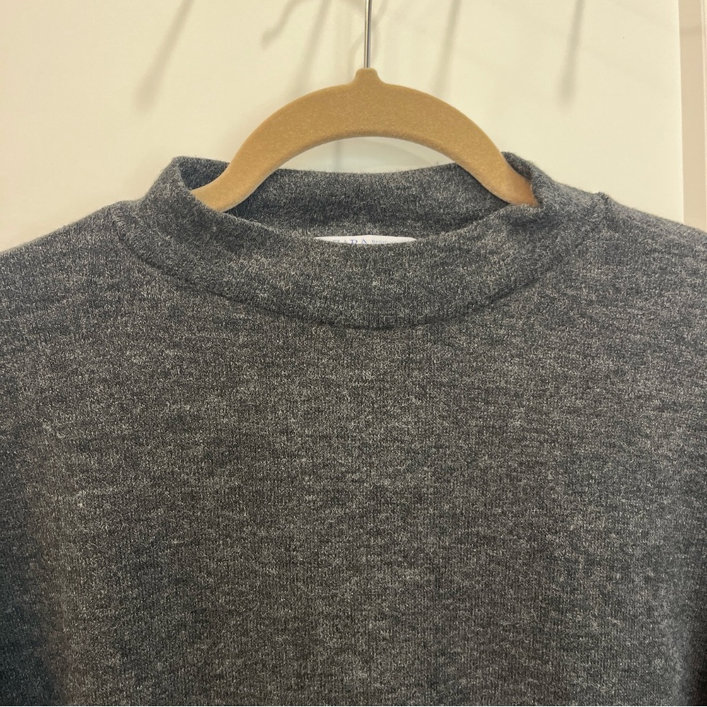 Zara Women’s Dark Heather Gray Long Balloon Sleeve Mini Sweater Dress Size Small - Picture 3 of 6